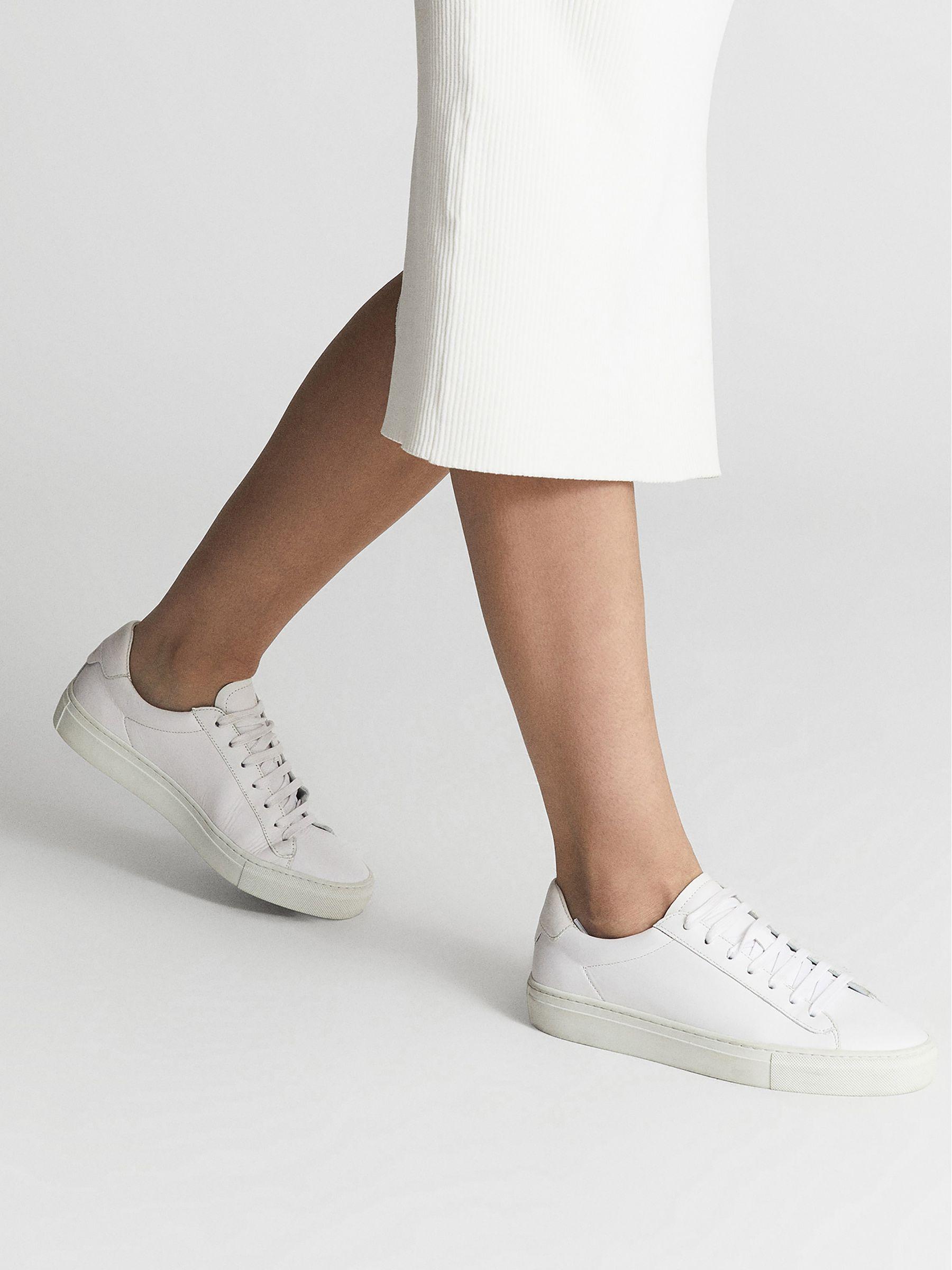 Lace Up Leather Trainers in White Product Image
