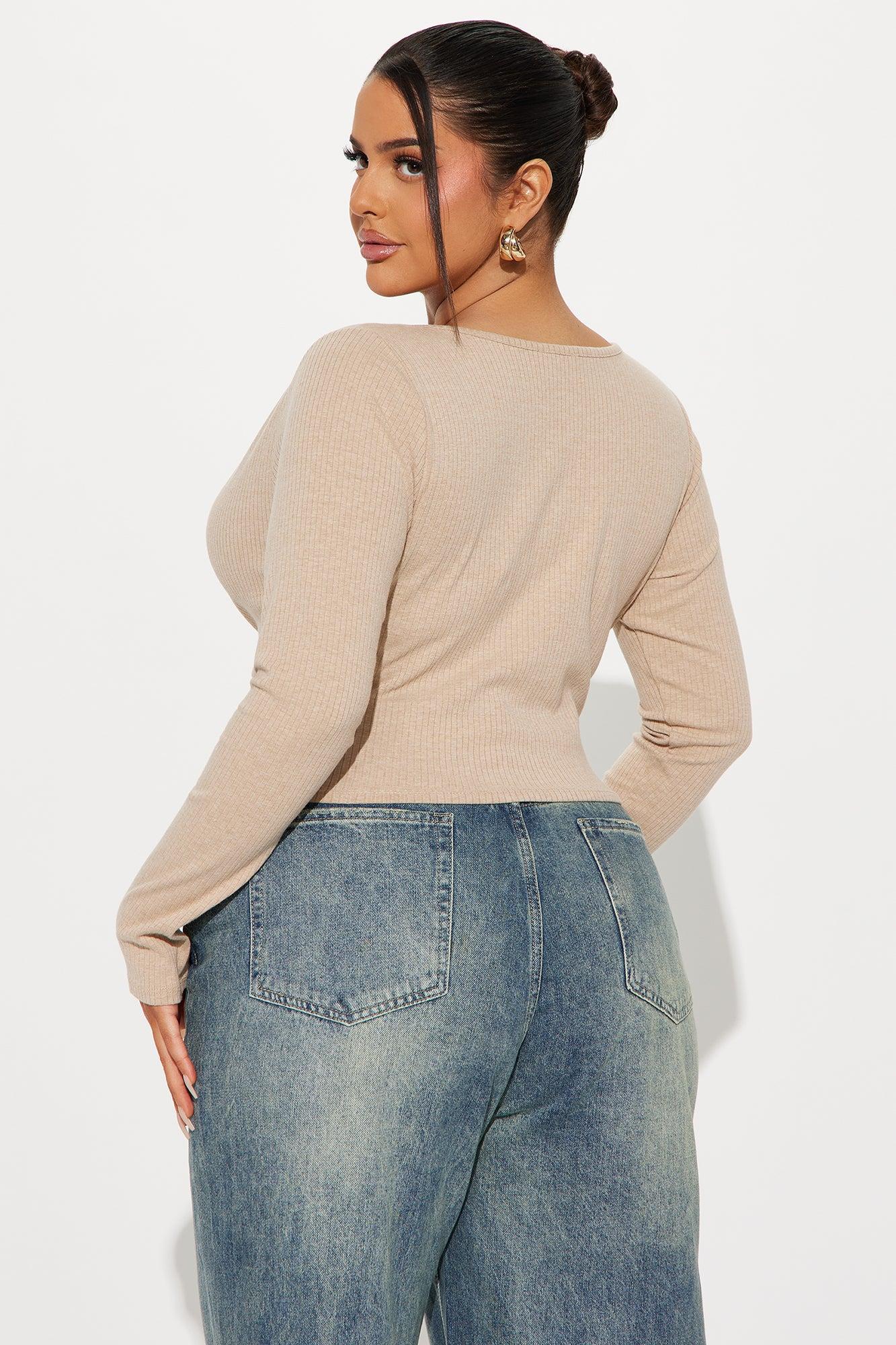 Katrina Long Sleeve Crop Top - Taupe Product Image