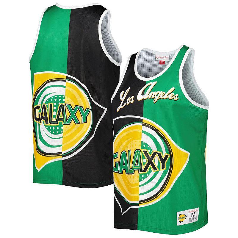 Men's Mitchell & Ness Black/Green LA Galaxy Sublimated Split Logo Tank Top,  Product Image