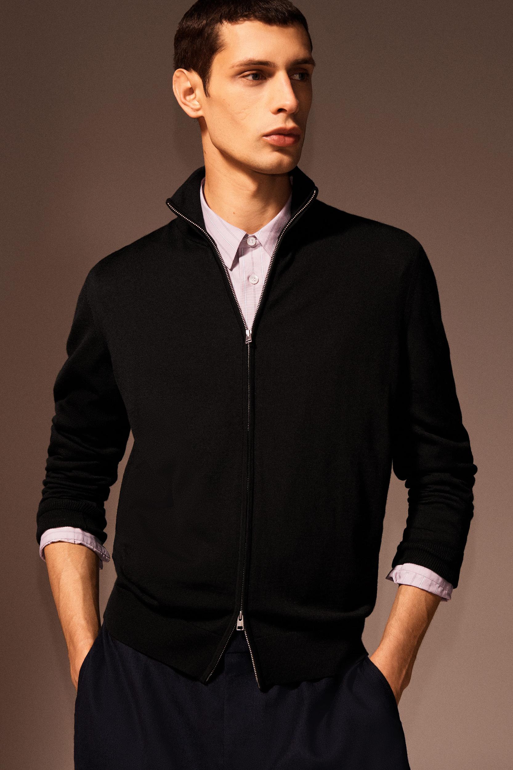 FUNNEL-NECK MERINO WOOL ZIP-UP CARDIGAN Product Image