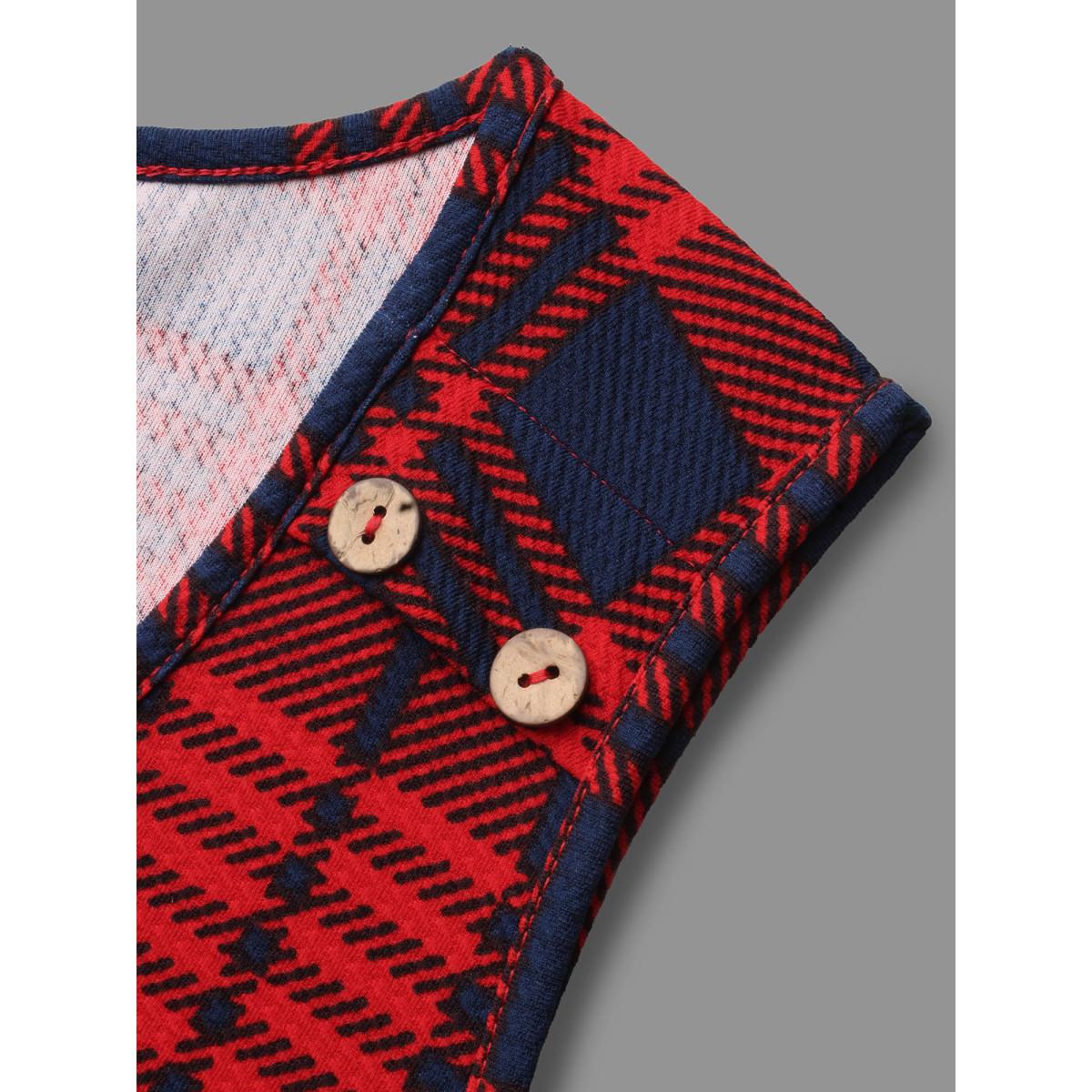 Plus Size Holiday Plaid Sleeveless Stretch Midi Dress Crimson Women Casual Button Party Curvy Bloomchic 14-16/1X Product Image