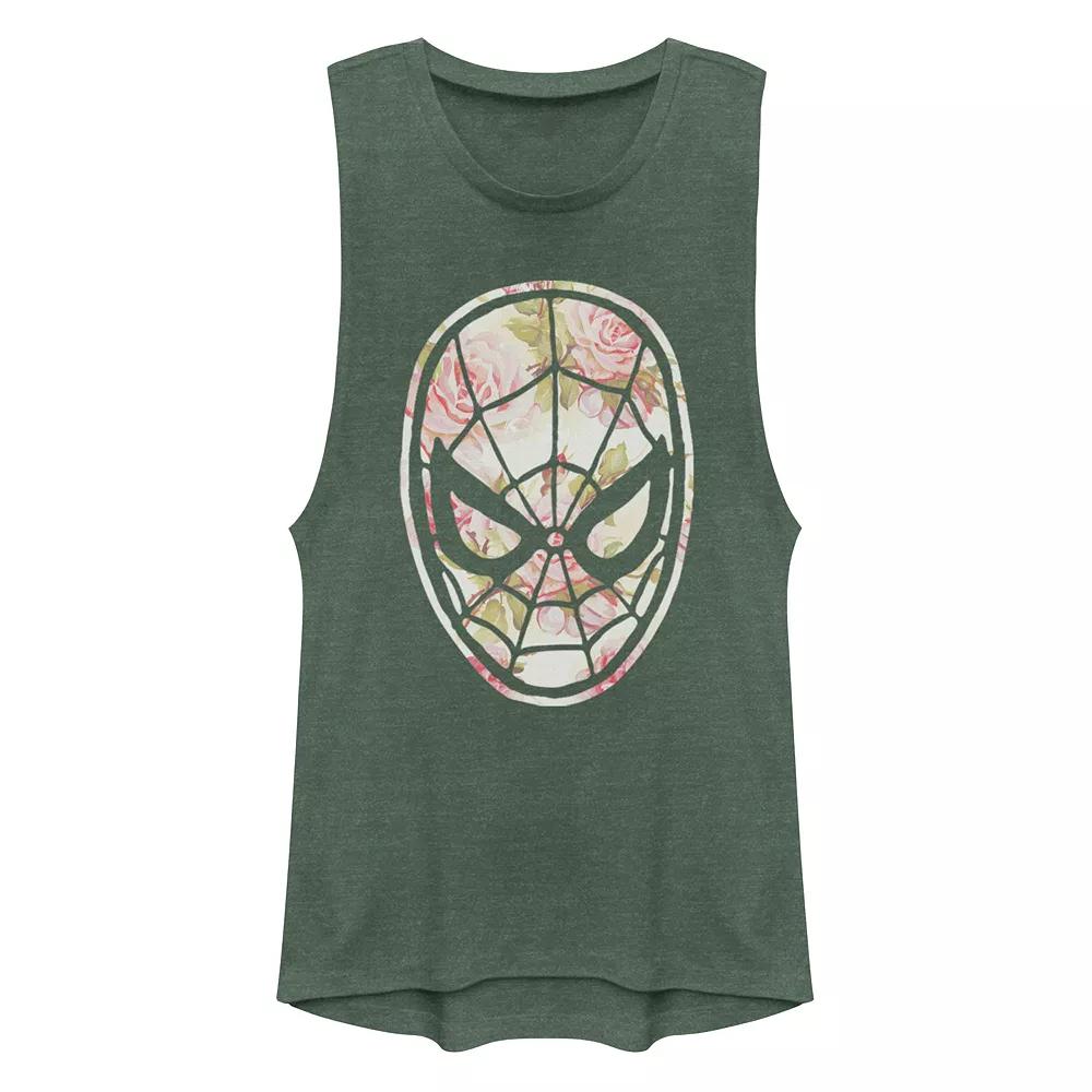 Juniors Marvel Spider-Man Floral Mask Tank Top, Girls Pine Grey Product Image