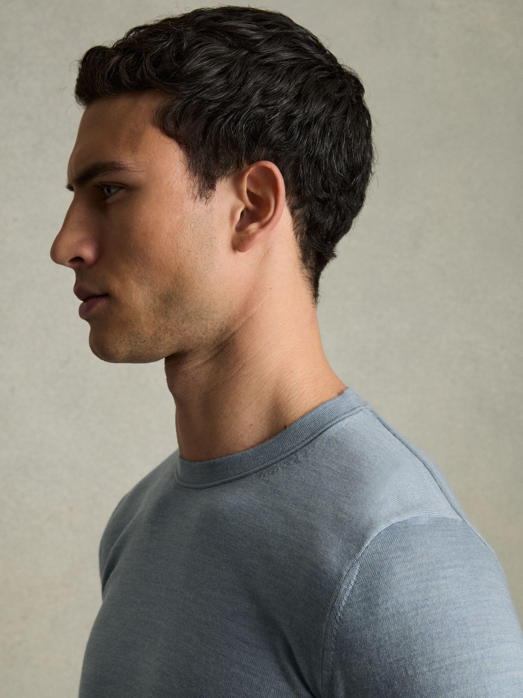 Merino Wool Crew Neck Jumper in Soft Blue Melange Product Image