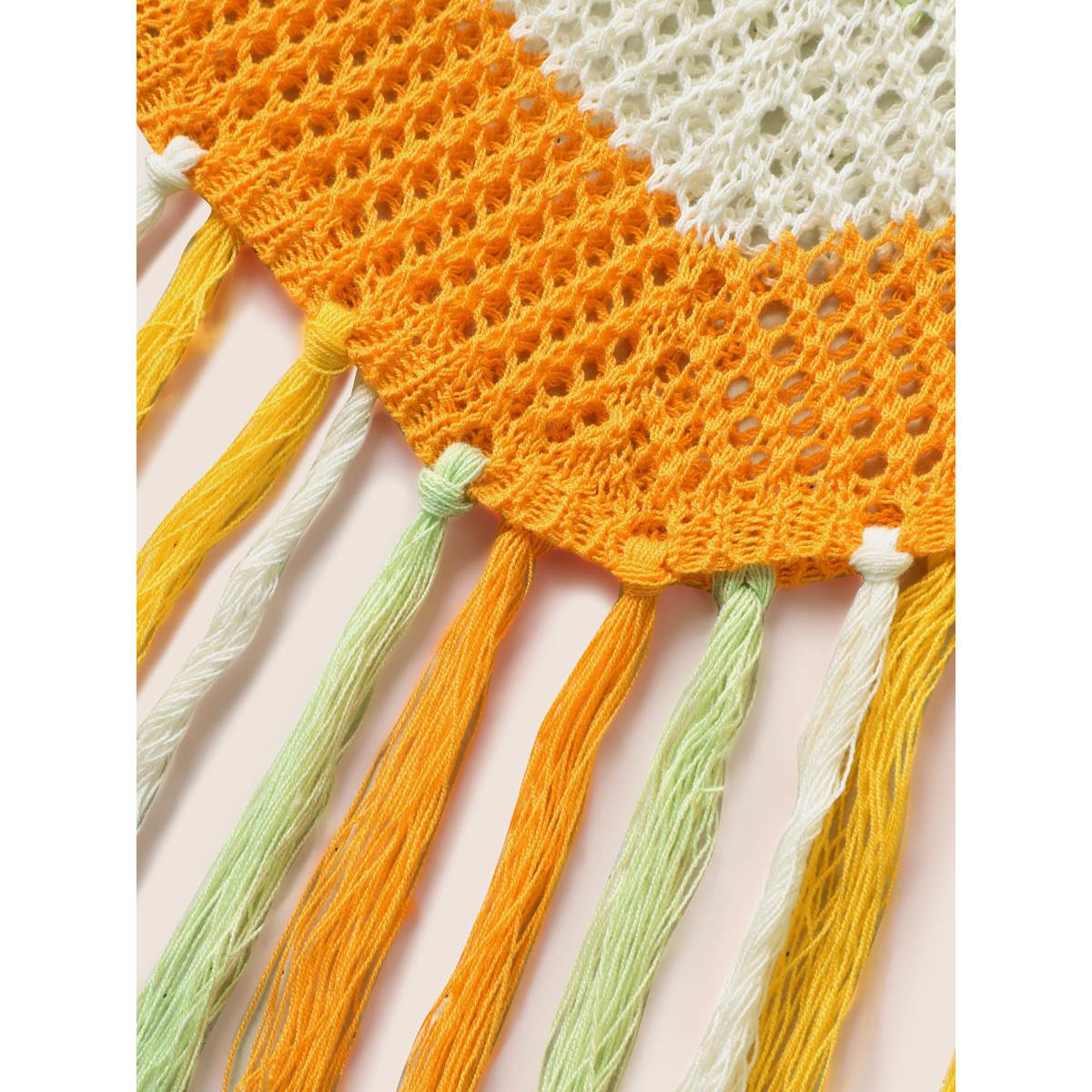 Plus Size Geometric Dolman Sleeve Tassel Trim Swim Cover Up Women's Swimwear Multicolor Beach Loose Tassels Curve Swim Cover Ups BloomChic 30/6X Product Image