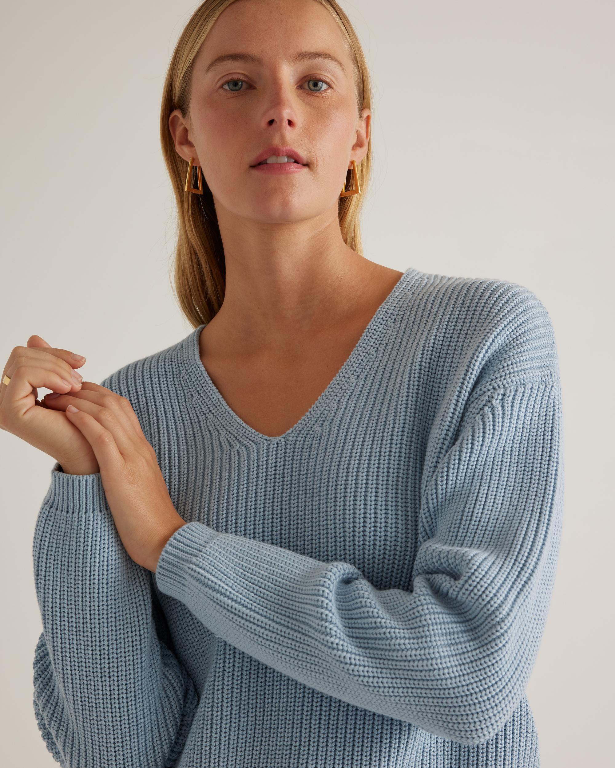 Quince | Women's Fisherman V-Neck Sweater Size XS, Organic Cotton Product Image