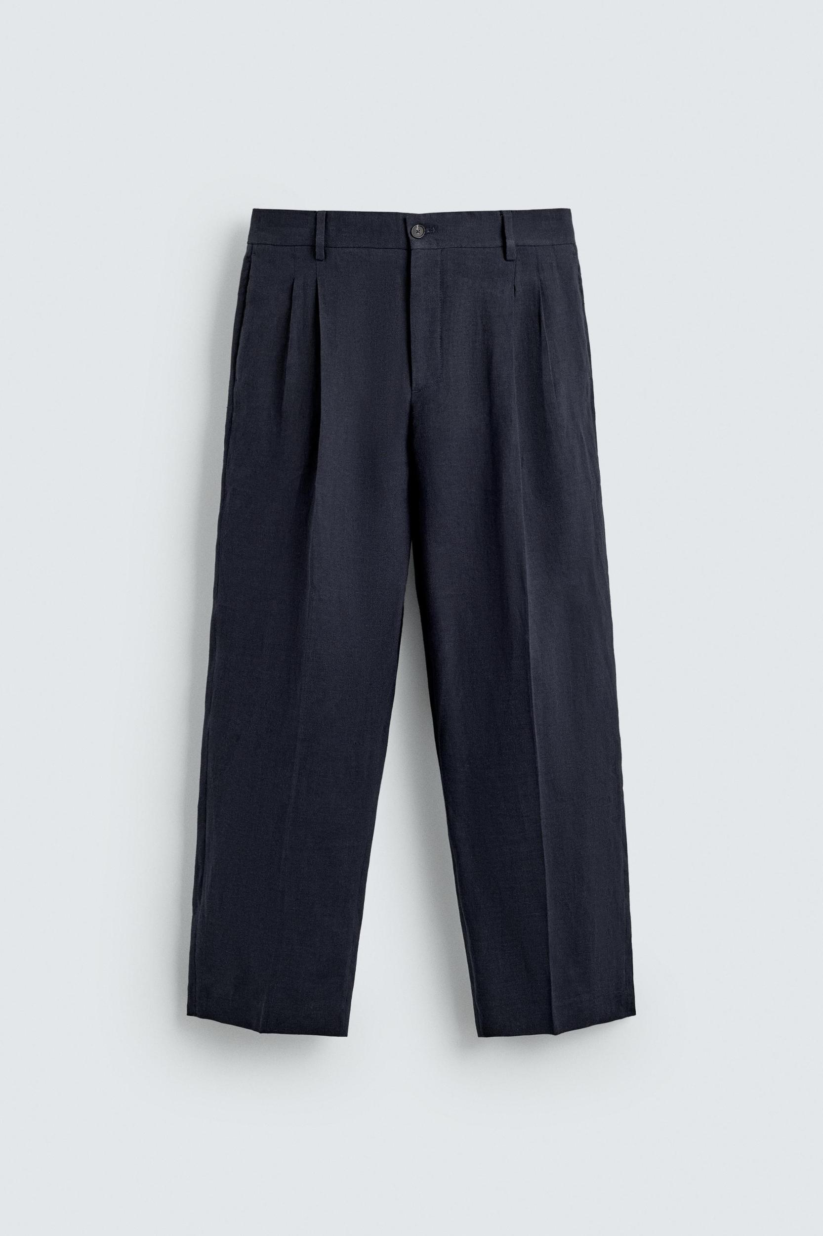 LINEN COTTON BLEND PLEATED SUIT PANTS Product Image