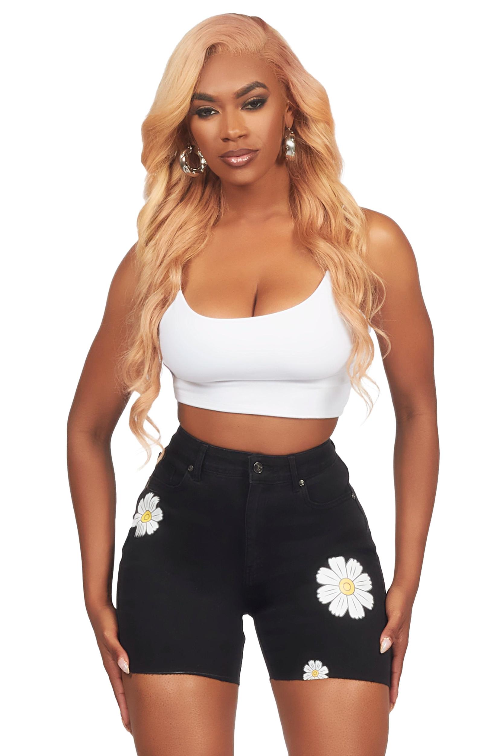 Coming Up Daisies Black Denim Short Female Product Image