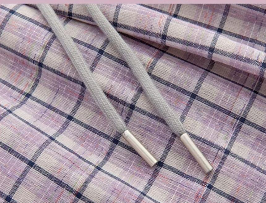 Panel Plaid High Waist Drawstring Wide Leg Sweatpants Product Image