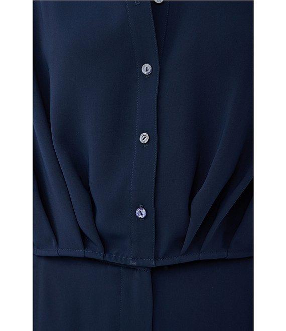 Trina Turk Renlee Georgette Collar Long Sleeve Cropped Button Down Shirt Product Image