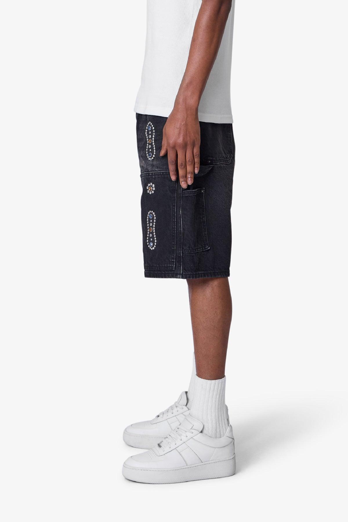 Western Jewel Denim Shorts - Washed Black Product Image