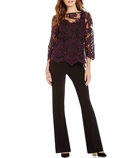 Karen Kane Crepe Wide Leg Mid Rise Elastic Waist Pull-On Pants Product Image