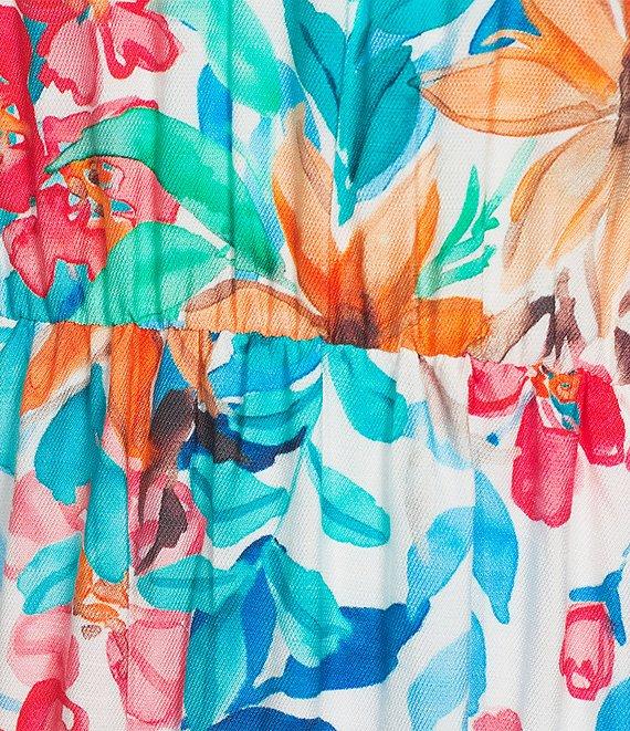 Calessa Italian Floral Print V-Neck Short Sleeve Tiered Pull-On Shift Midi Dress Product Image