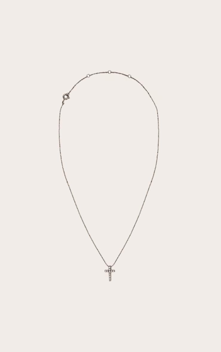 Silver Simple Dainty Diamante Cross Necklace Product Image