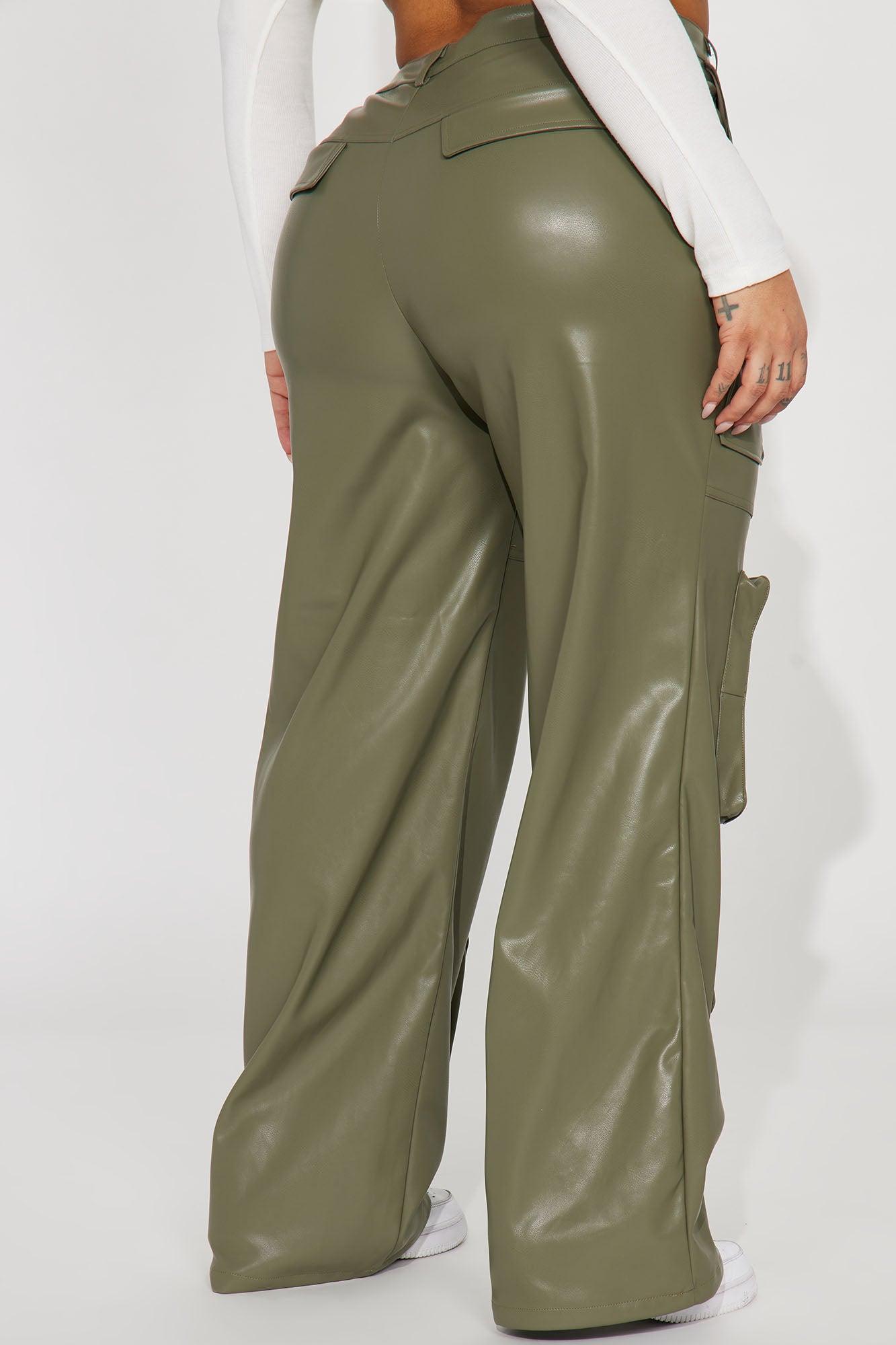 Never Too Late Faux Leather Cargo Pant - Olive Product Image
