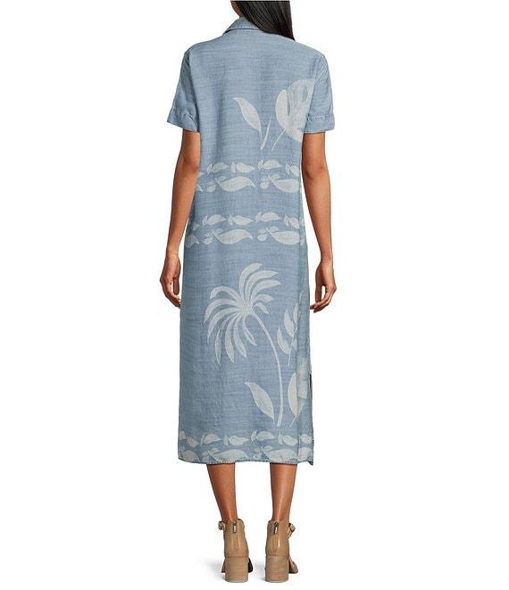 Tru Luxe Jeans Chambray Point Collar Short Sleeve Button Front Midi Shirtdress Product Image