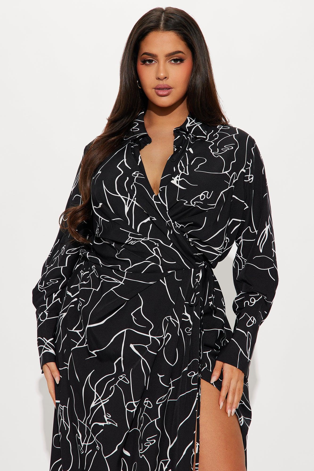 Juliet Long Sleeve Maxi Dress - Black/White Product Image