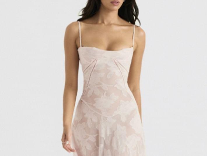 Spaghetti Strap Plain Floral Maxi A-Line Dress Product Image