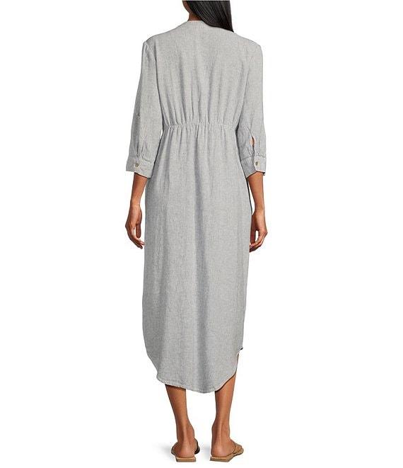 Westbound Stripe 3/4 Rolled Sleeve Y-Neck Button-Front Maxi Shirt Dress Product Image