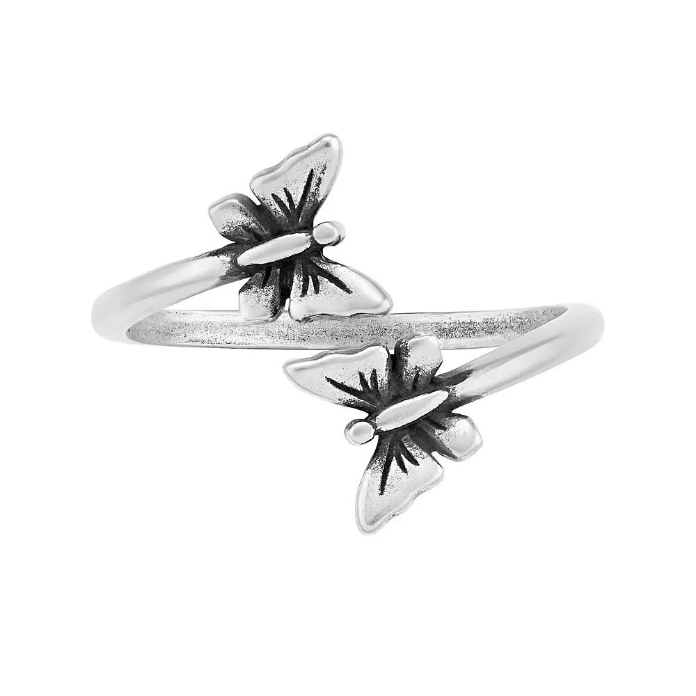 PRIMROSE Sterling Silver Polished Double Butterfly Bypass Ring, Women's, Size: 7 Product Image