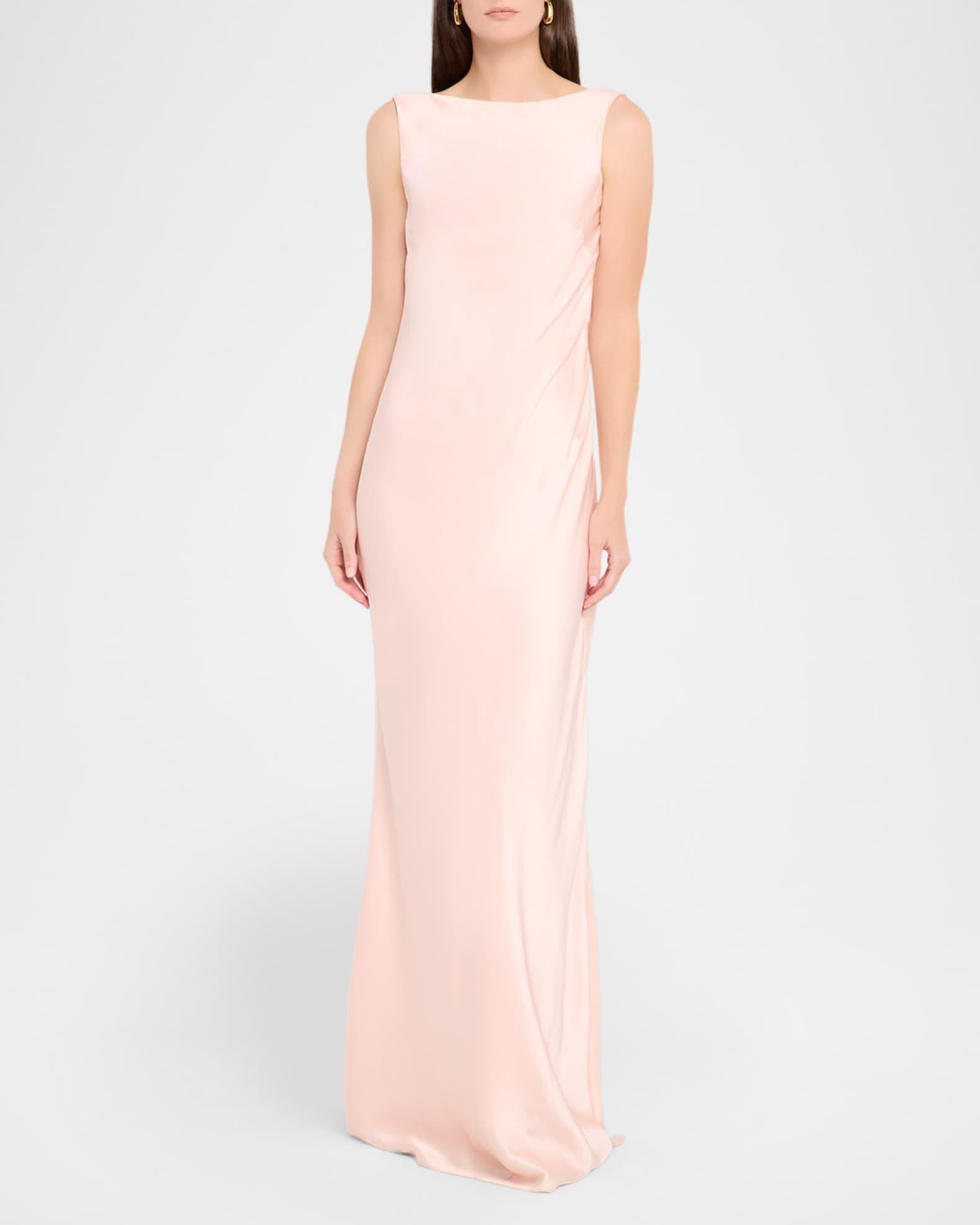 Boat-Neck Cowl Backless Crepe Back Satin Gown Product Image