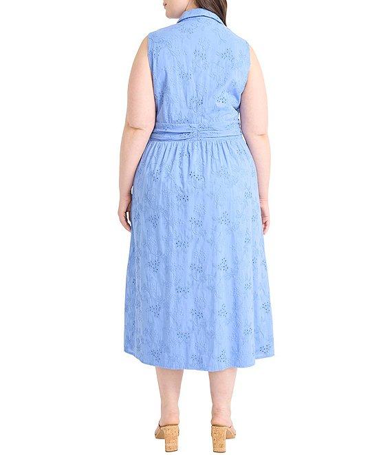 Maggy London Plus Size Sleeveless V-Neck Collar Shirt Midi Dress Product Image