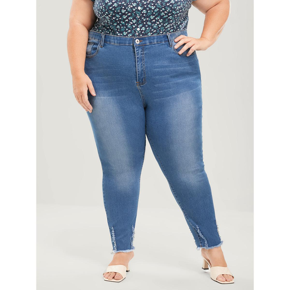 Plus Size Skinny Very Stretchy Mid Rise Medium Wash Pocket Jeans Women Blue Casual Plain Pocket High stretch Pocket Jeans BloomChic 14/1X Product Image