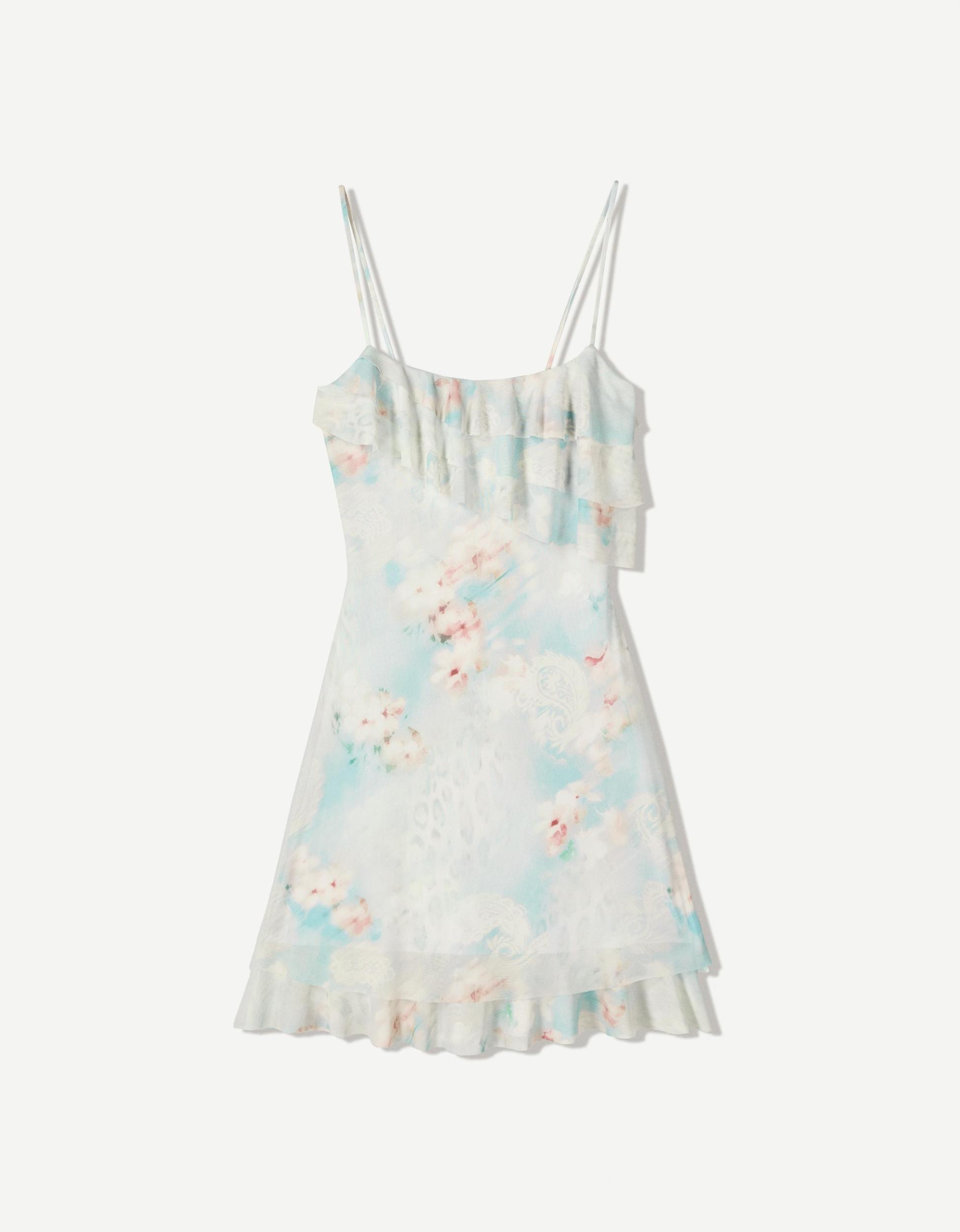 Ruffled printed tulle mini dress Product Image