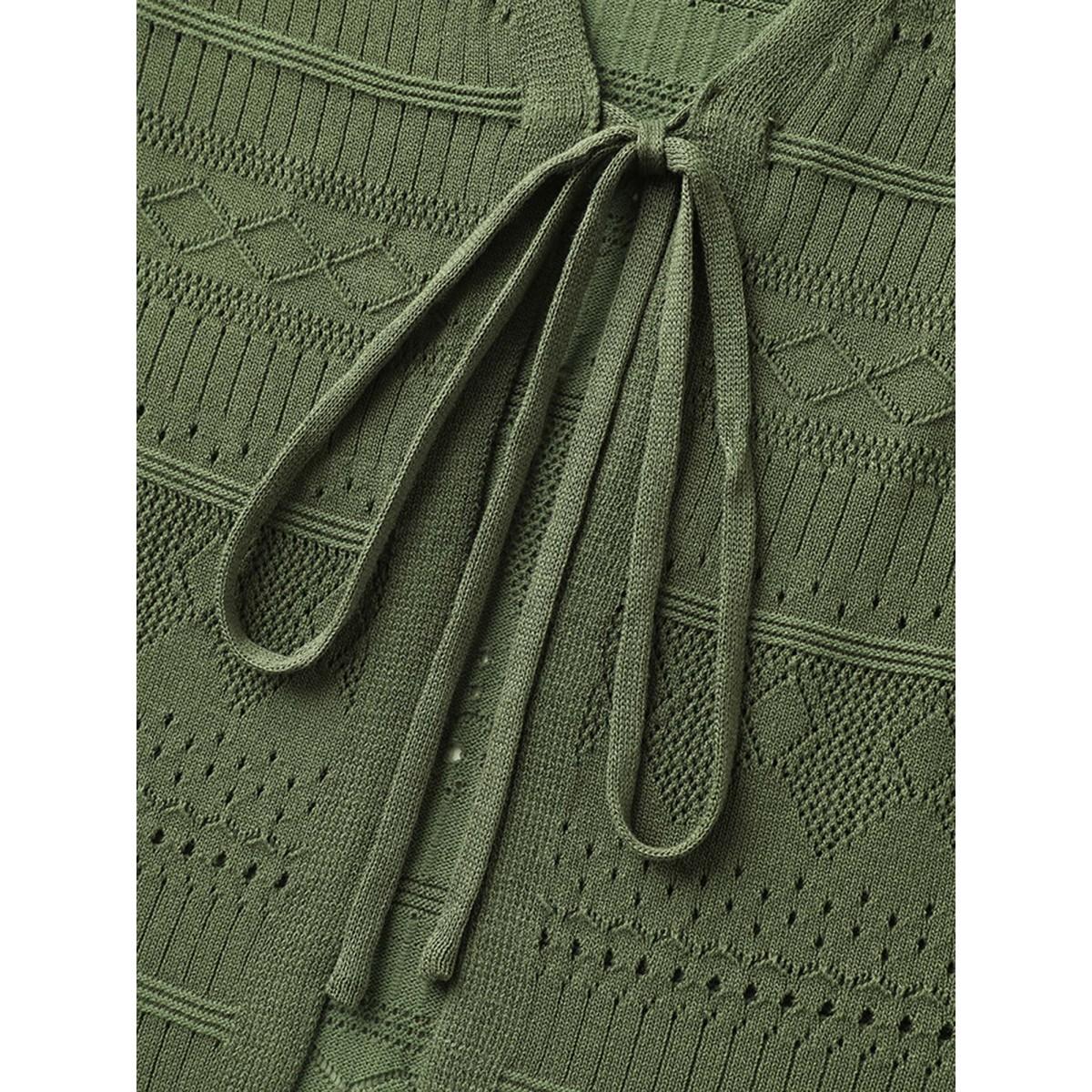 Plus Size Ruffled Hem Front Tie Textured Lightweight Cardigan ArmyGreen Women Timeless Loose Long Sleeve Elegant Cardigans BloomChic 28/5X Product Image