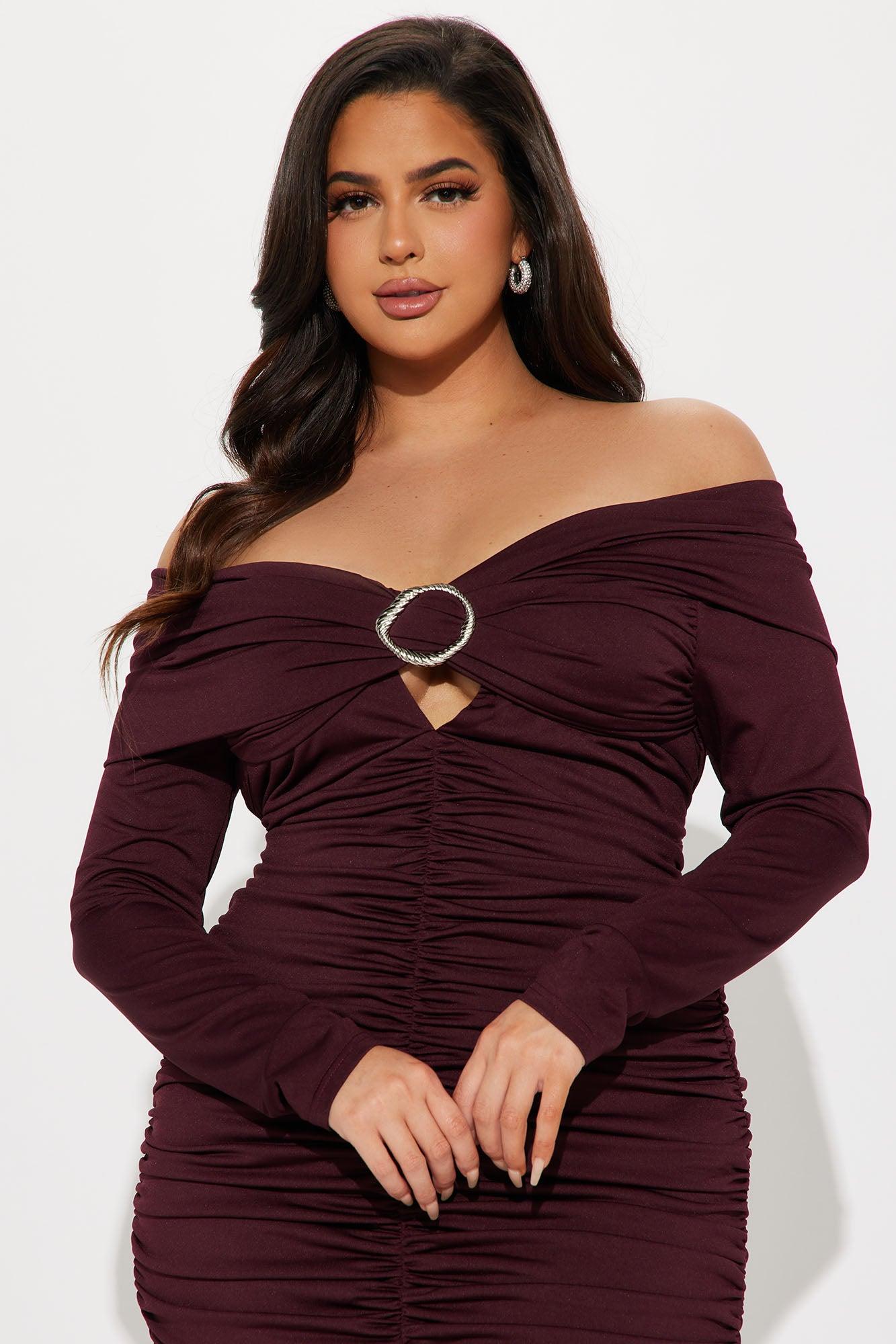 Anya Ruched Midi Dress - Plum Product Image