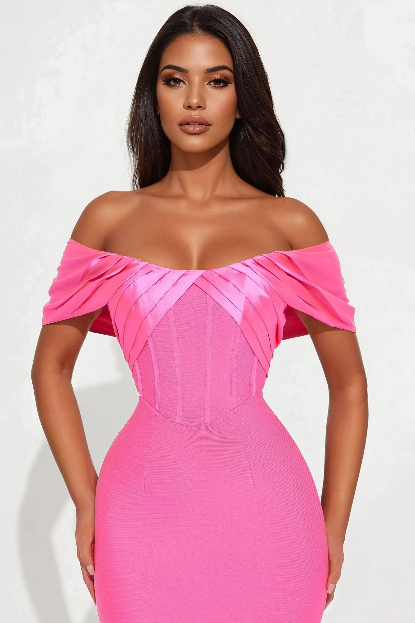 Grand Gesture Bandage Midi Dress - Hot Pink Product Image