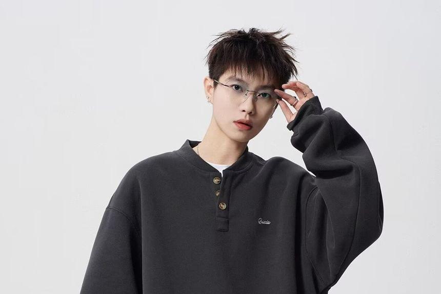 Henley Letter Embroidered Sweatshirt Product Image