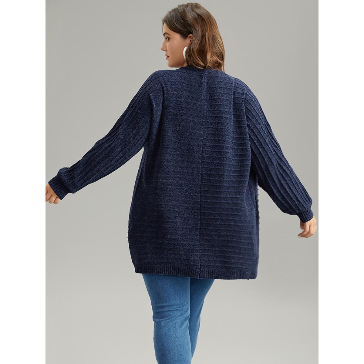 Plus Size Plain Textured Dolman Sleeve Arc Hem Cardigan Indigo Women Casual Loose Long Sleeve Dailywear Cardigans BloomChic 18-20/2X Product Image