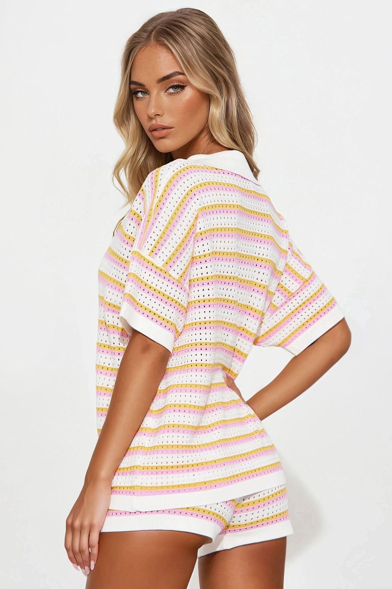 Sweet Escape Crochet Short Set - Pink/combo Female Product Image