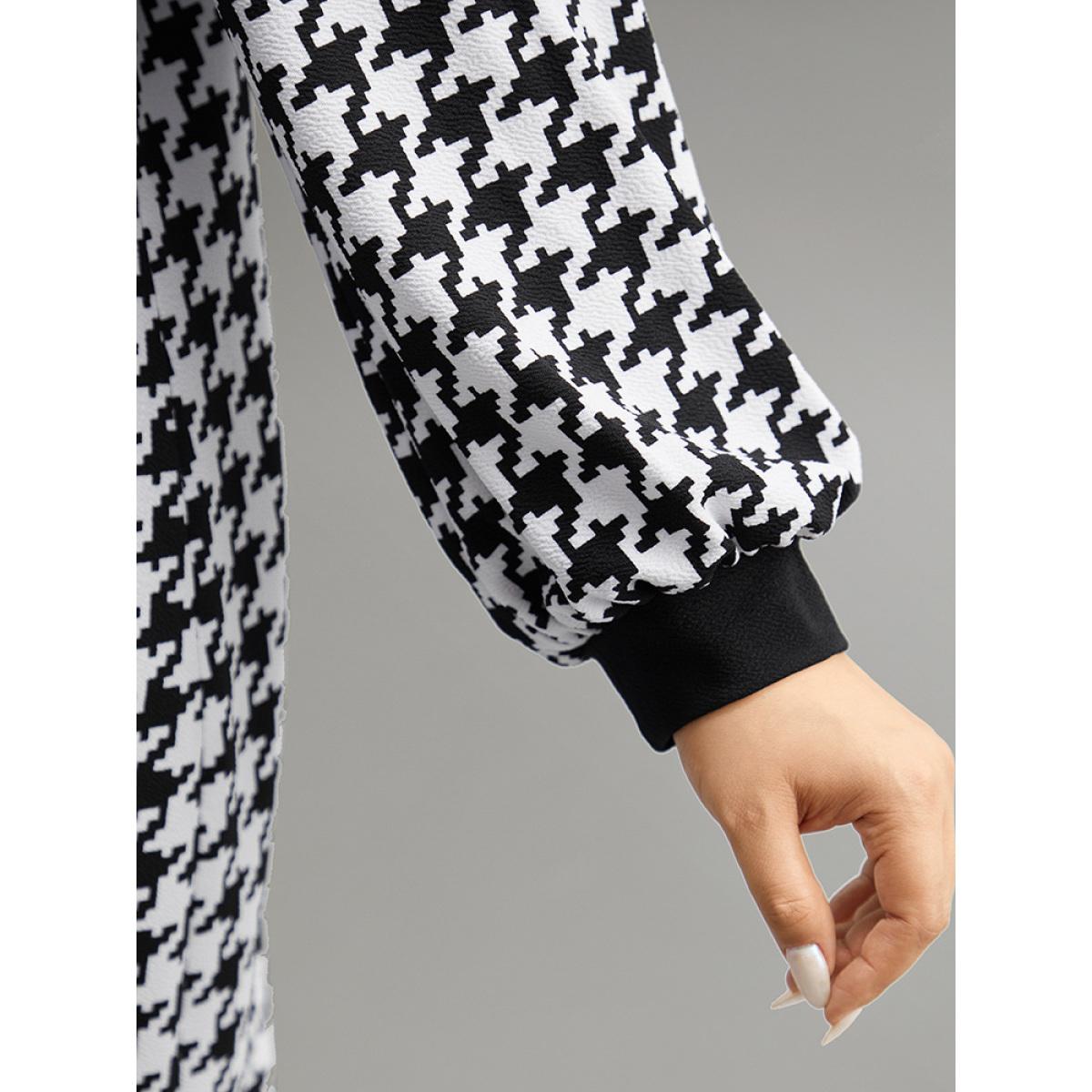 Plus Size Houndstooth Button Through Contrast Trim Jacket Women Black Contrast Dailywear Jackets BloomChic 12/L Product Image