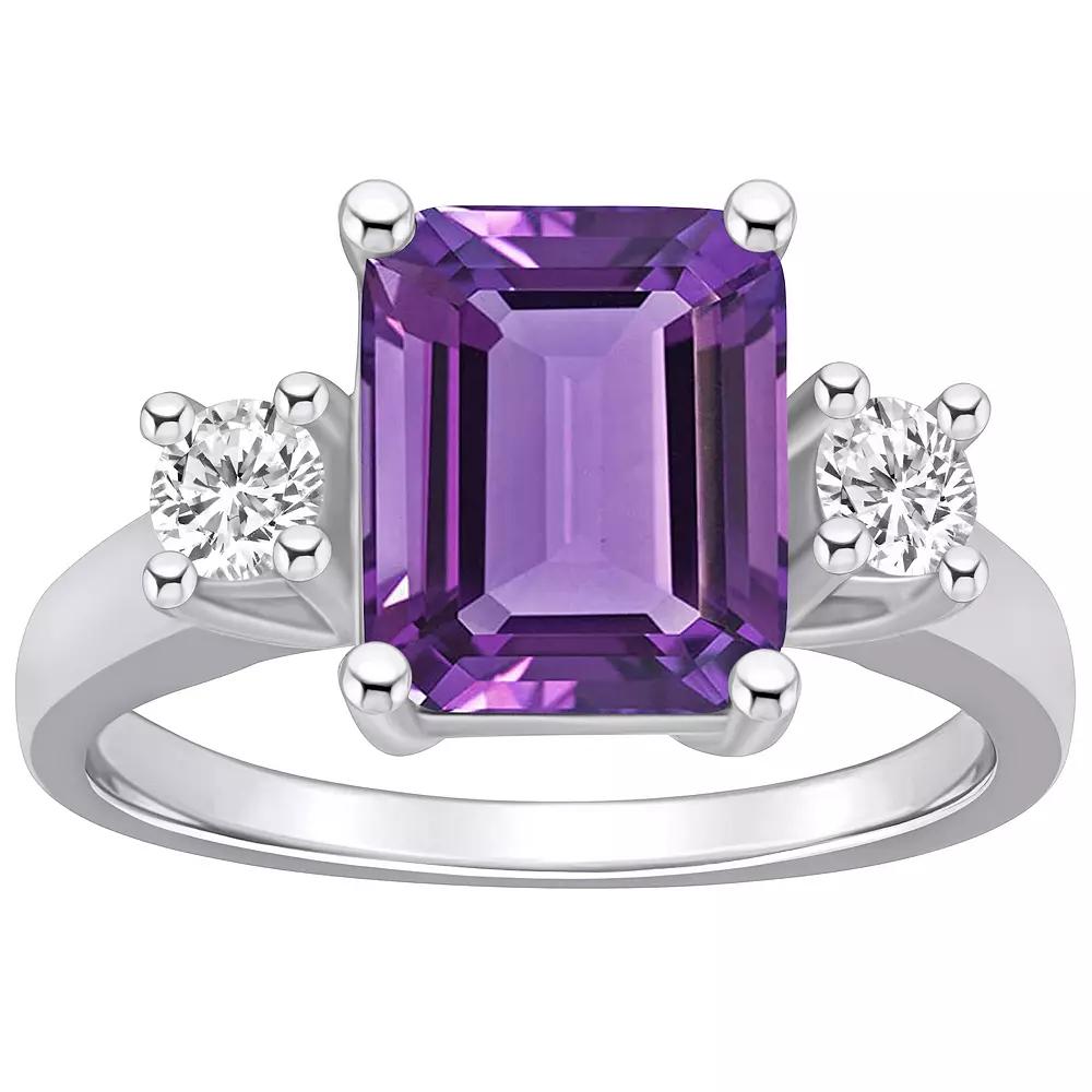 Alyson Layne 14k White Gold Emerald-Cut Amethyst & 1/3 Carat T.W. Diamond Ring, Womens Product Image