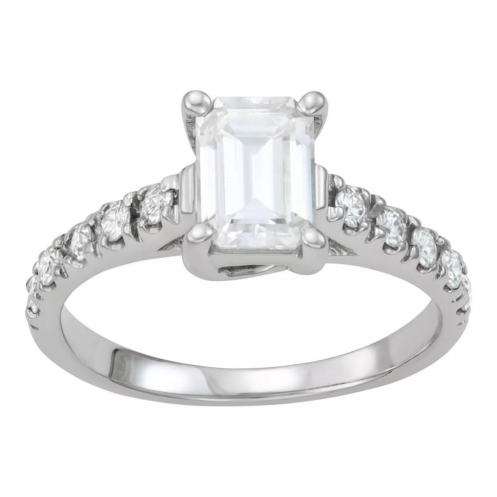 Charles & Colvard 14k White Gold 1 1/4 Carat T.W. Lab-Created Moissanite Emerald Cut Engagement Ring, Women's, Size: 9 Product Image