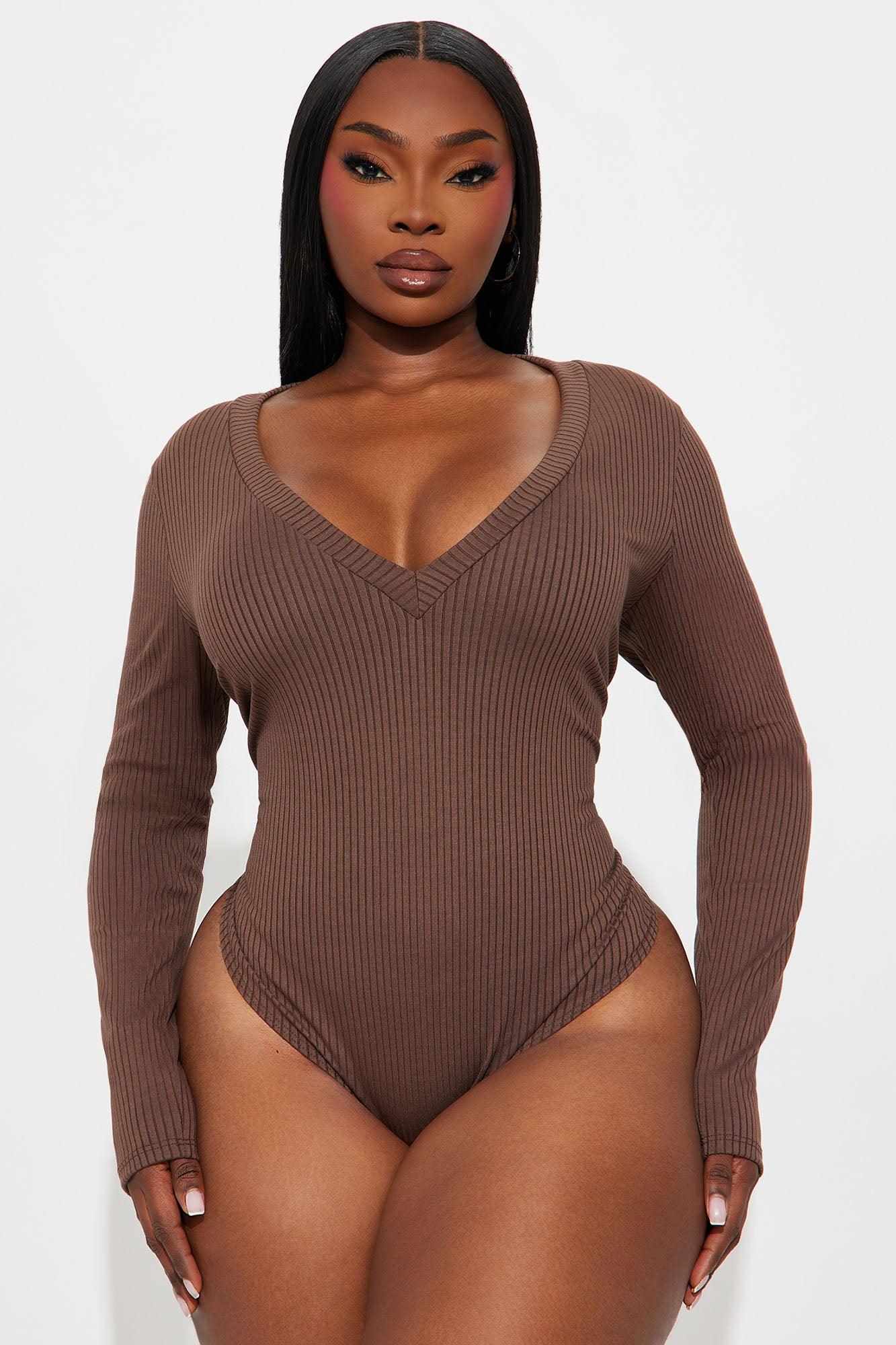 Alora Ribbed Long Sleeve Bodysuit - Brown Female Product Image