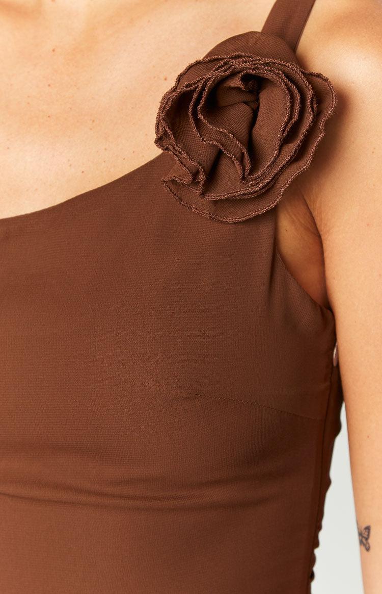 Dashiell Brown One Shoulder Chiffon Mini Dress Product Image