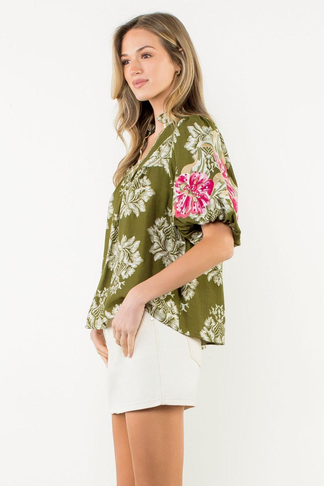 Embroidered Puff Sleeve Floral Top Product Image