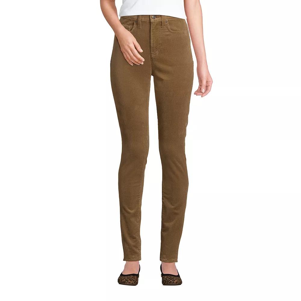 Women's Lands' End Slim High Waisted Corduroy Pants, Size: 14, Dark Toffee Product Image