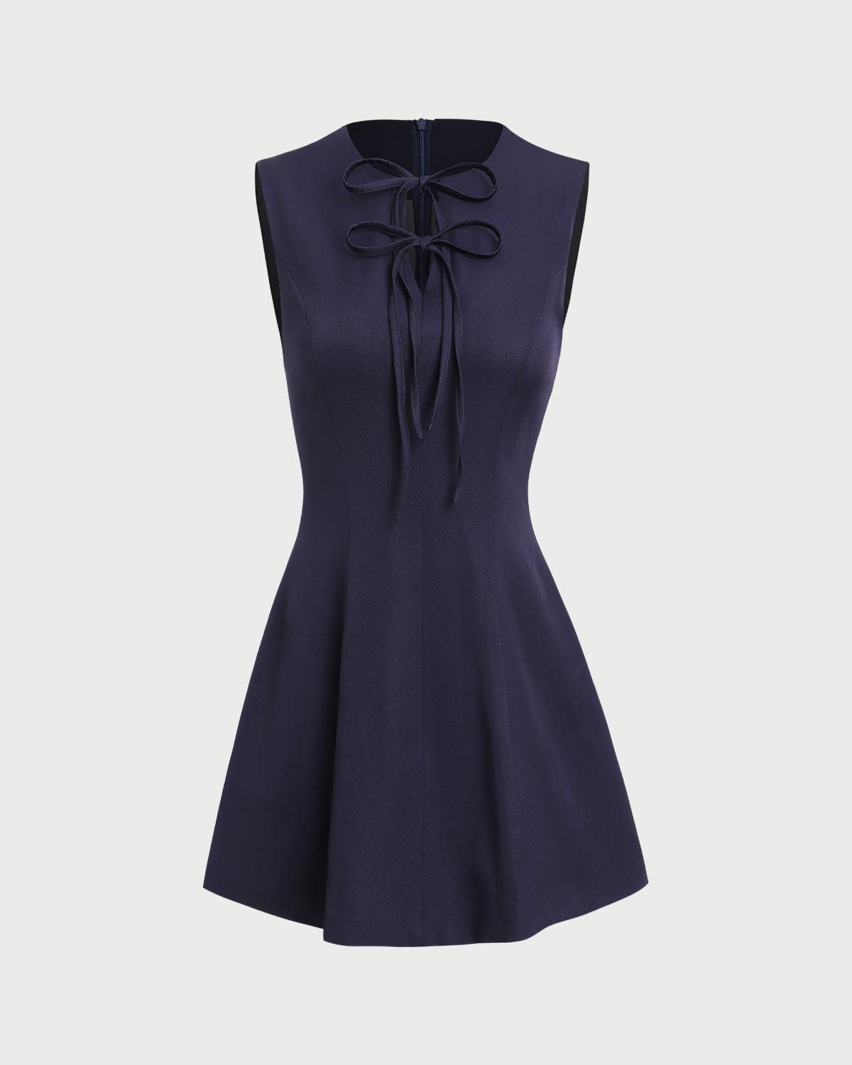 Blue Round Neck Sleeveless A-Line Mini Dress Product Image