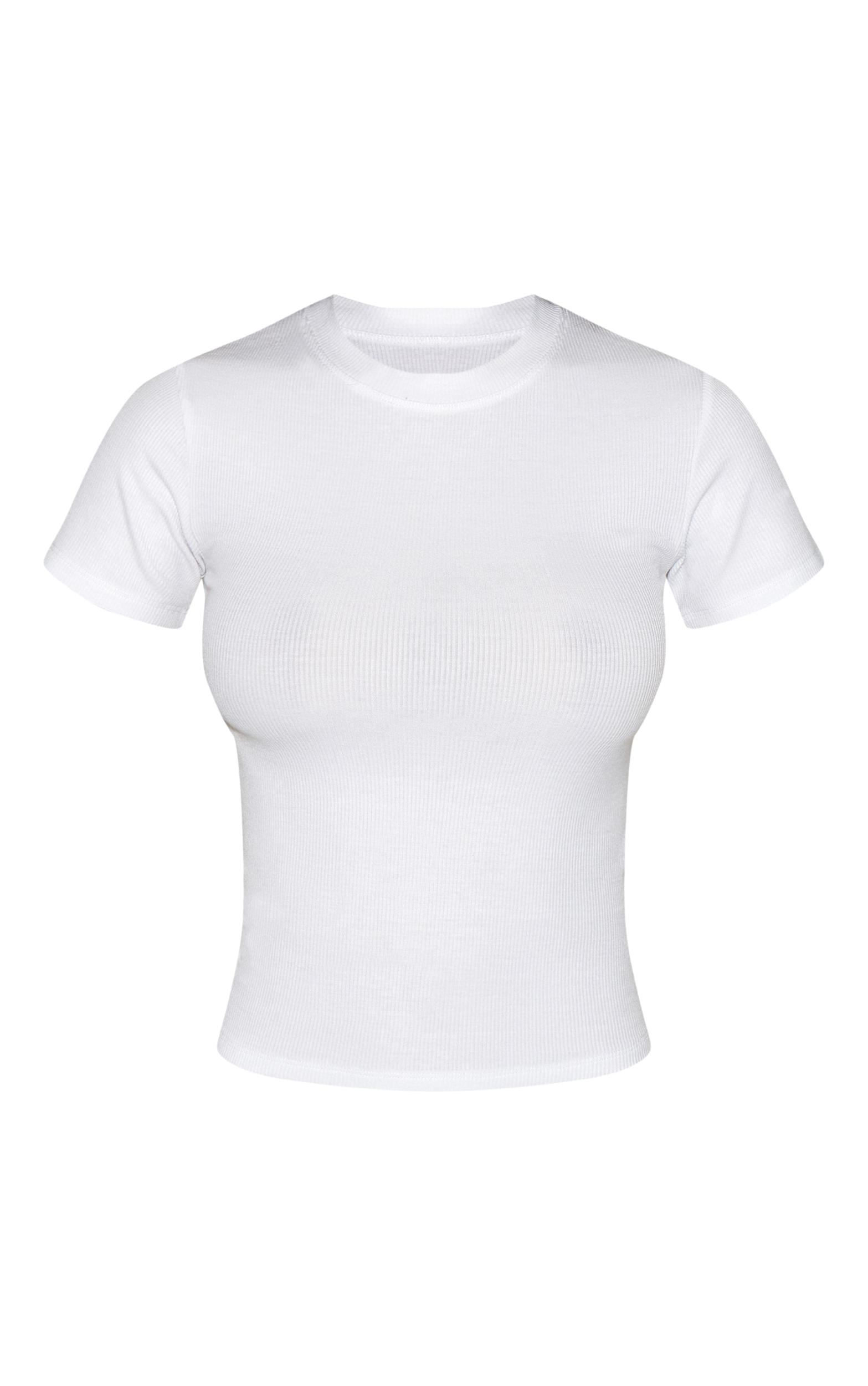  White Soft Rib Crew Neck Short Sleeve Top Product Image