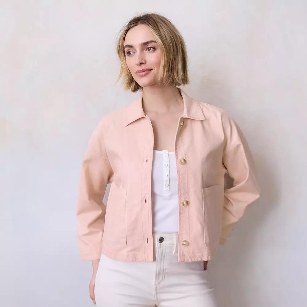 Women's LC Lauren Conrad Relaxed Femme Trucker Jacket, Size: Medium, Pink Rhinestone Product Image