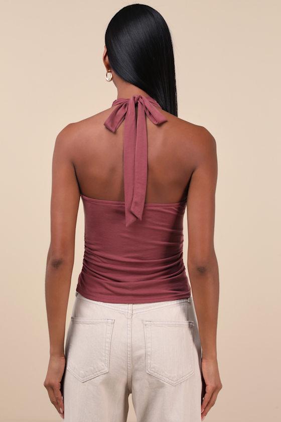 Cute Inspiration Dark Mauve Sleeveless Halter Top Product Image