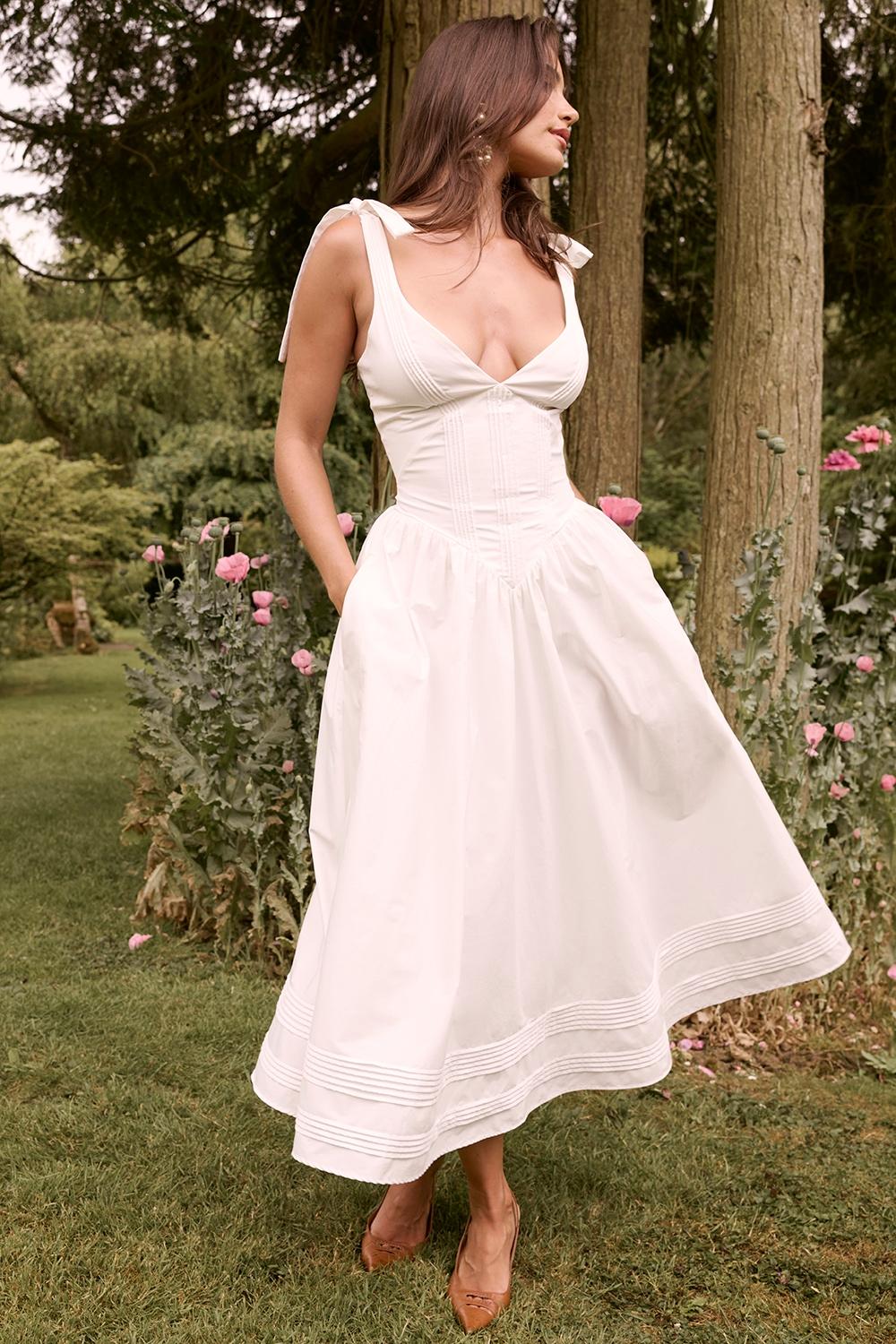 Hattie  white pin tuck cotton midi sundress Product Image