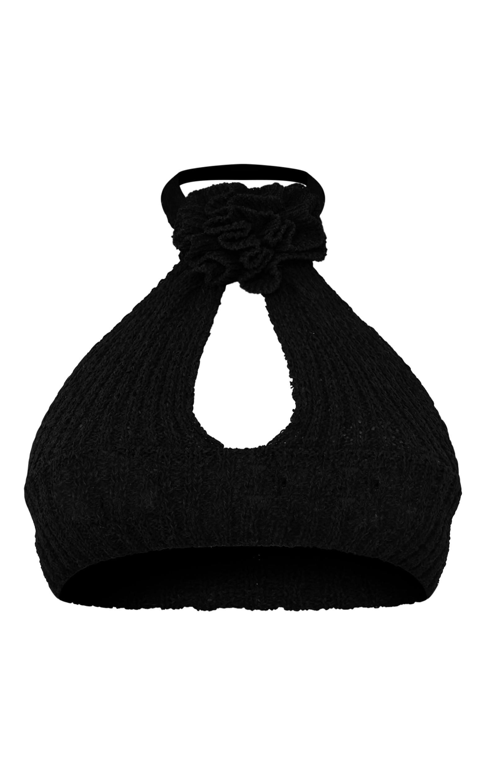 Black Crochet Knit Floral Applique Cut Out Top Product Image
