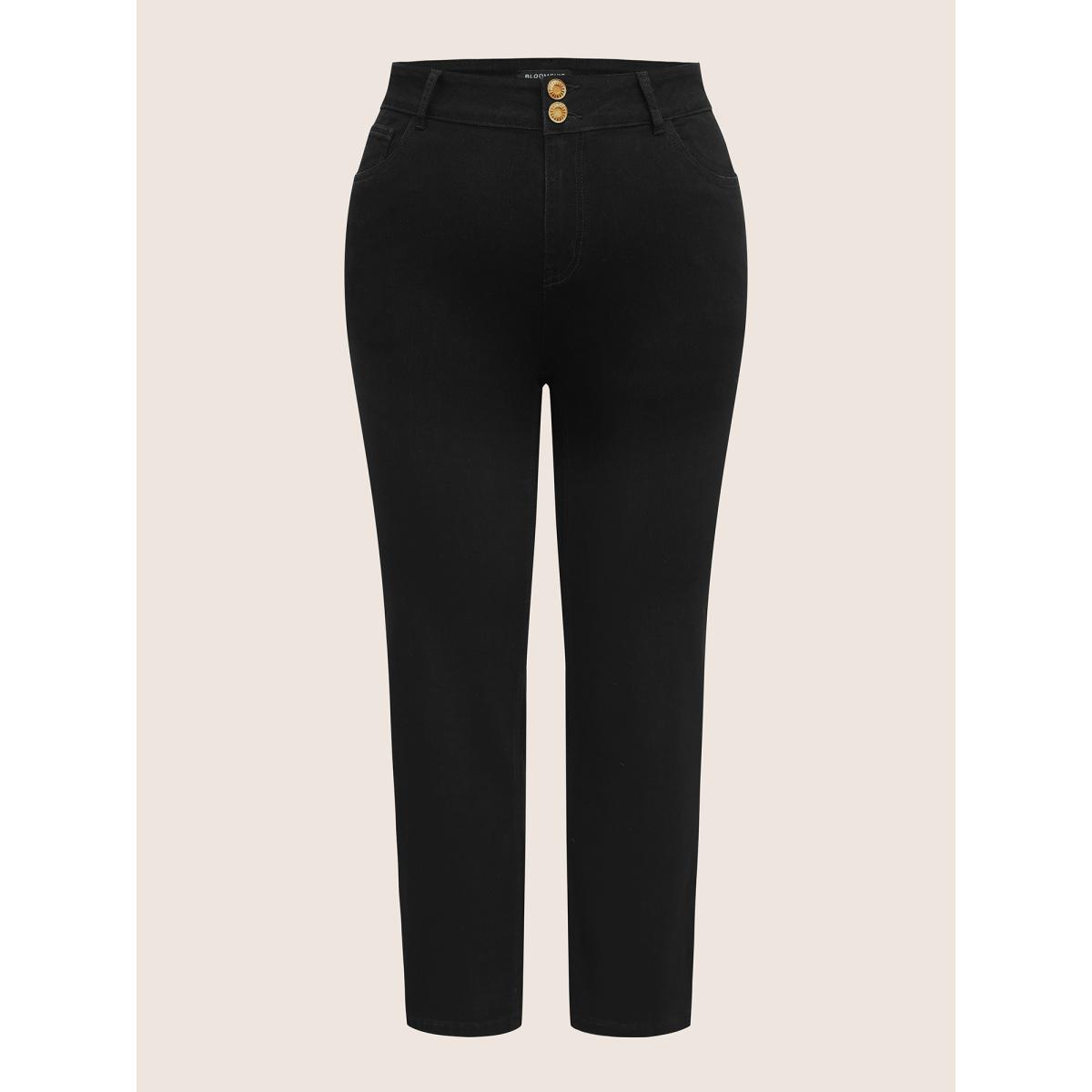 Plus Size Full Length Pocket Straight Leg Zipper Fly Jeans Women Black Casual Plain Non High stretch Slanted pocket Jeans BloomChic 10/M Product Image