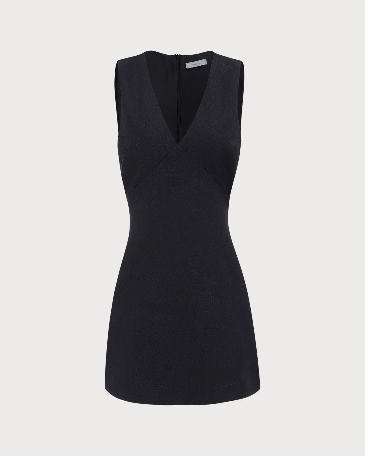 Women's Black V-Neck Sleeveless Mini Dress Female Product Image
