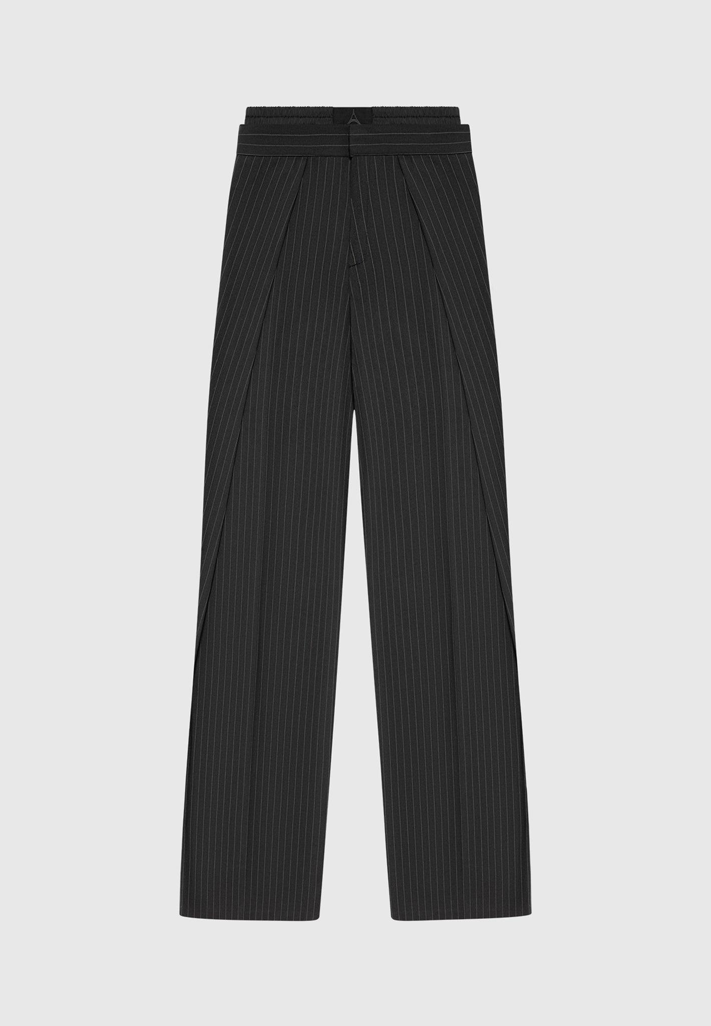 Sofia - Satin Waistband Pinstripe Trousers - Black Female Product Image