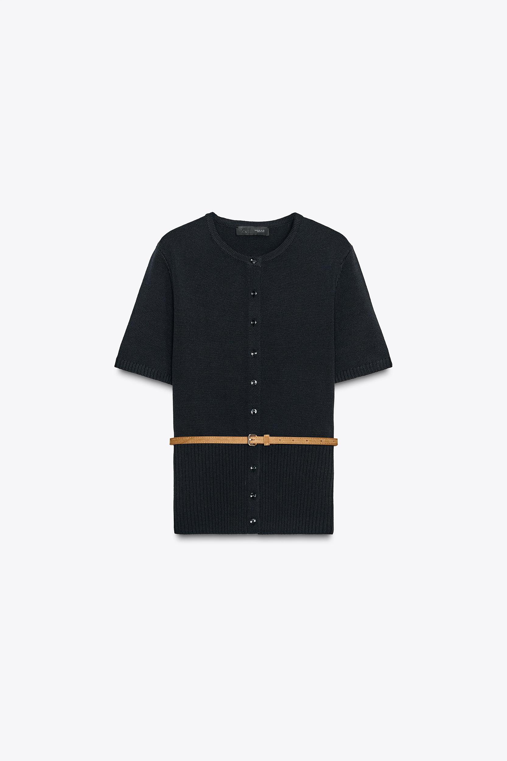 BELTED SHORT SLEEVE KNIT CARDIGAN Product Image